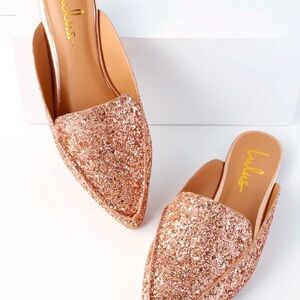 Lulu's Women's Glitter Pointed-Toe Mules - Rose Gold